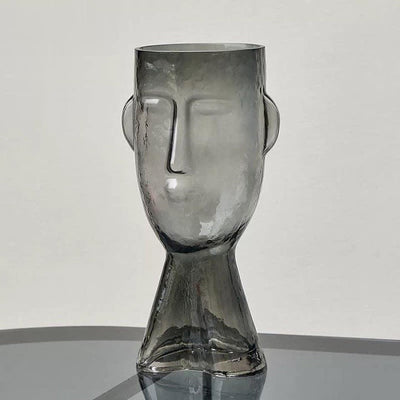 ABSTRACT FACE BLOWN GLASS VASE