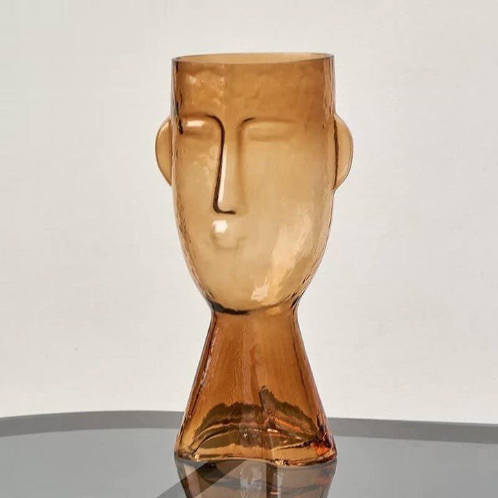 ABSTRACT FACE BLOWN GLASS VASE