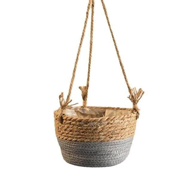 WOVEN JUTE ROPE HANGING PLANTER BASKET