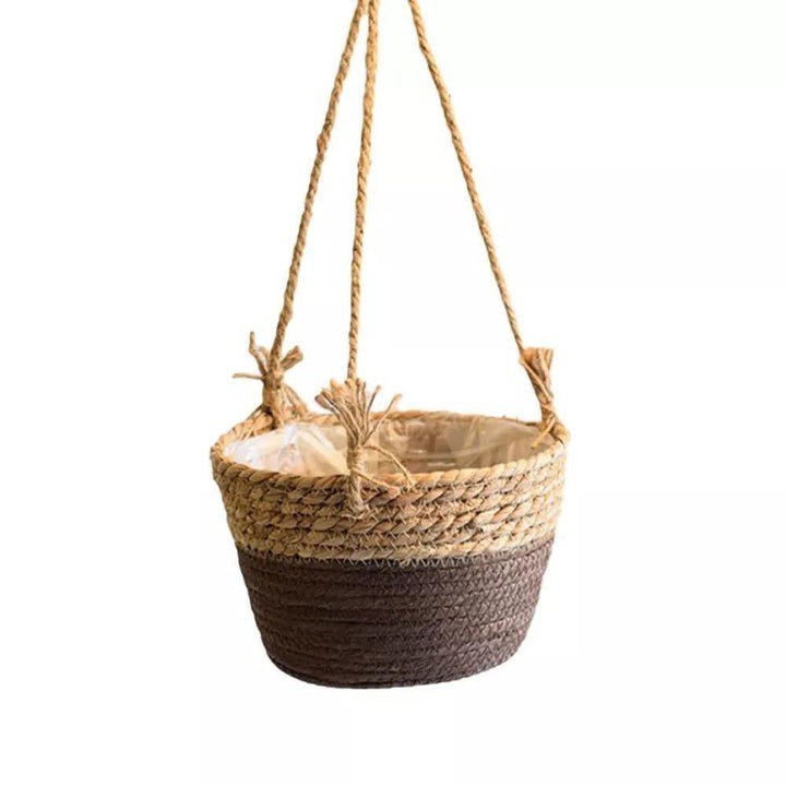 WOVEN JUTE ROPE HANGING PLANTER BASKET