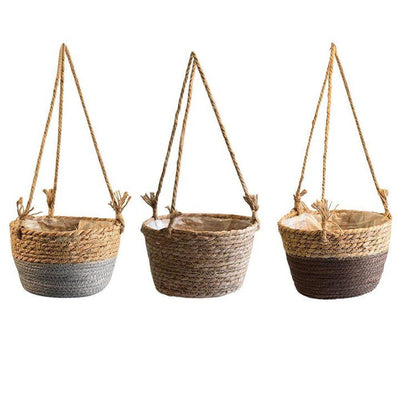 WOVEN JUTE ROPE HANGING PLANTER BASKET