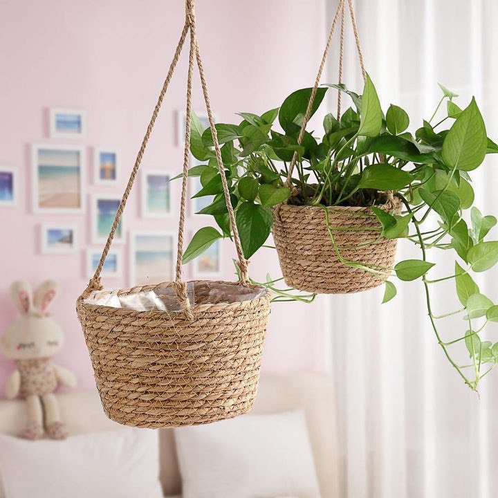 WOVEN JUTE ROPE HANGING PLANTER BASKET