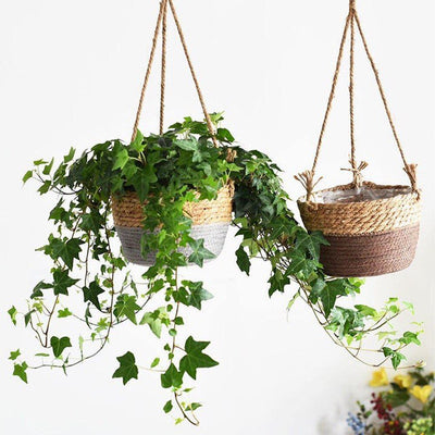 WOVEN JUTE ROPE HANGING PLANTER BASKET