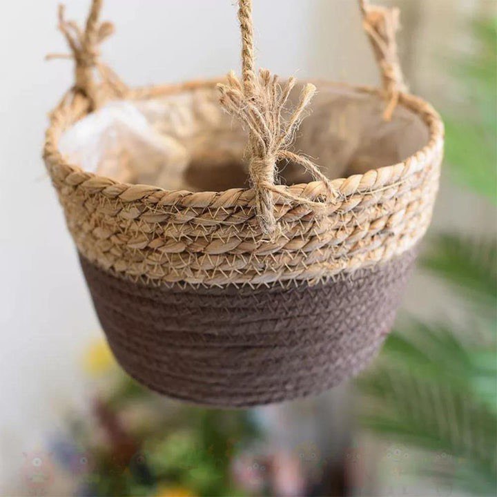 WOVEN JUTE ROPE HANGING PLANTER BASKET