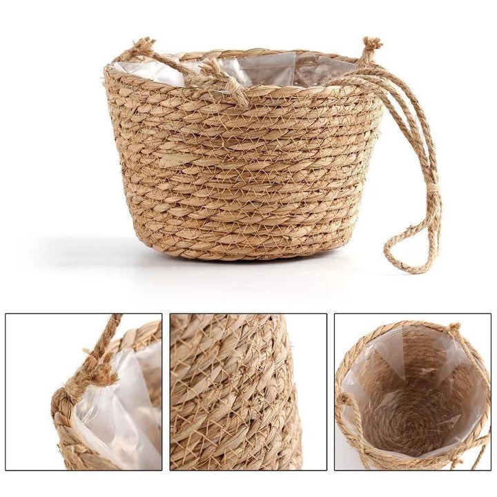 WOVEN JUTE ROPE HANGING PLANTER BASKET