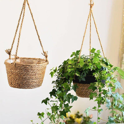 WOVEN JUTE ROPE HANGING PLANTER BASKET