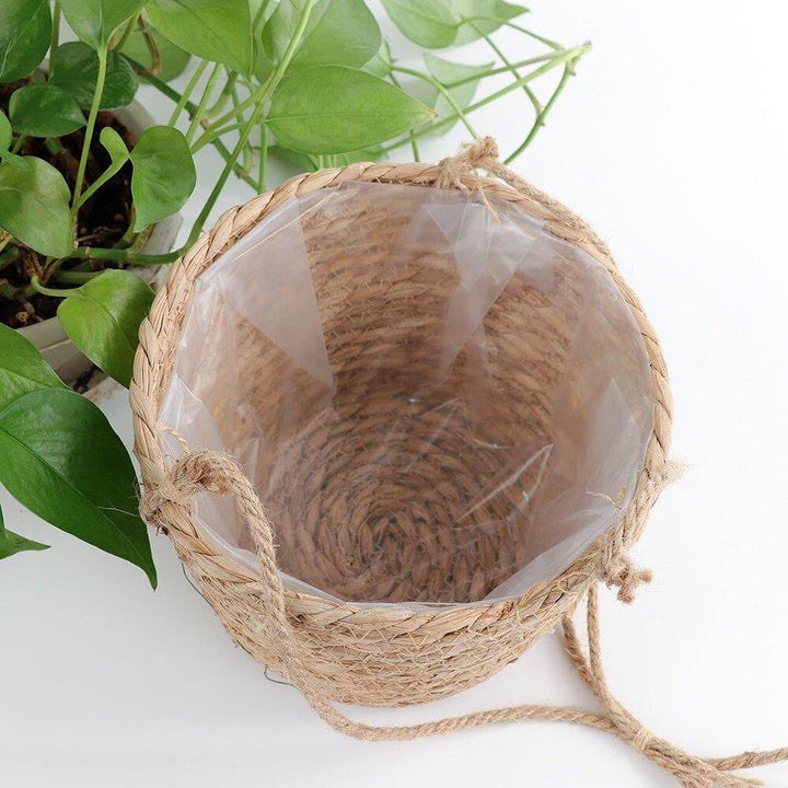 WOVEN JUTE ROPE HANGING PLANTER BASKET