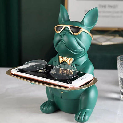 COOL FRENCH BULLDOG PIGGY BANK AND PLATTER STATUE