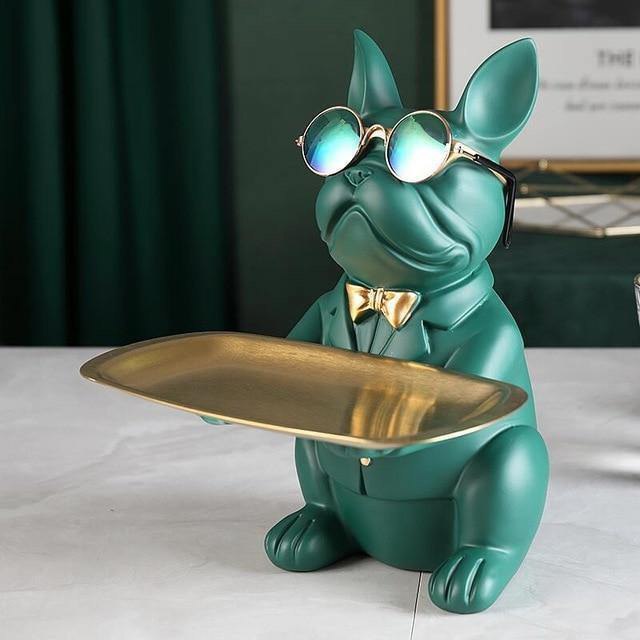 COOL FRENCH BULLDOG PIGGY BANK AND PLATTER STATUE