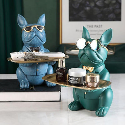 COOL FRENCH BULLDOG PIGGY BANK AND PLATTER STATUE