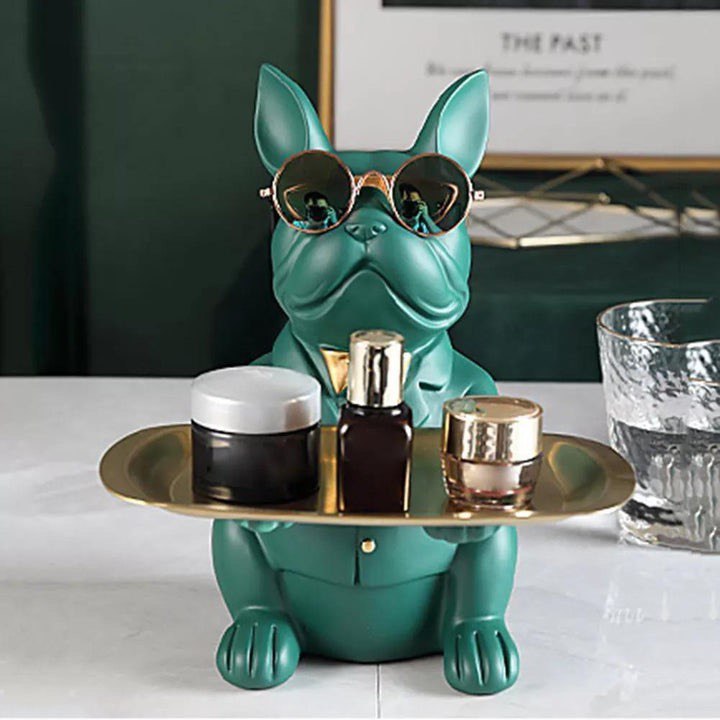 COOL FRENCH BULLDOG PIGGY BANK AND PLATTER STATUE