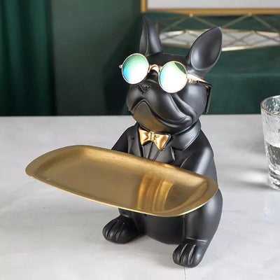 COOL FRENCH BULLDOG PIGGY BANK AND PLATTER STATUE