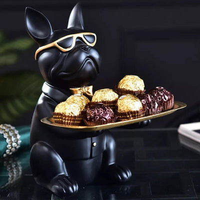 COOL FRENCH BULLDOG PIGGY BANK AND PLATTER STATUE