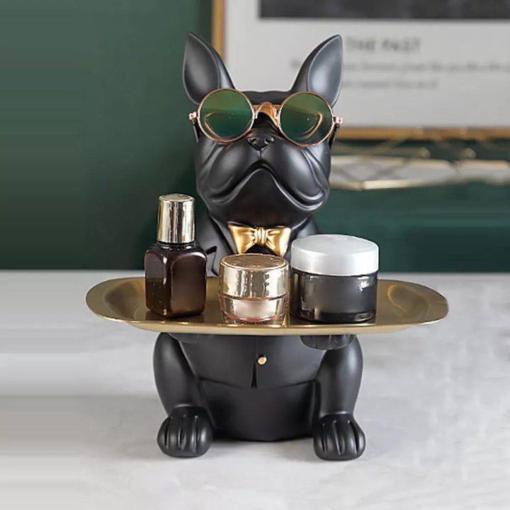 COOL FRENCH BULLDOG PIGGY BANK AND PLATTER STATUE