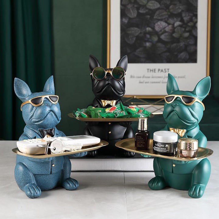 COOL FRENCH BULLDOG PIGGY BANK AND PLATTER STATUE