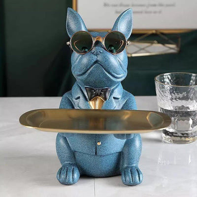 COOL FRENCH BULLDOG PIGGY BANK AND PLATTER STATUE