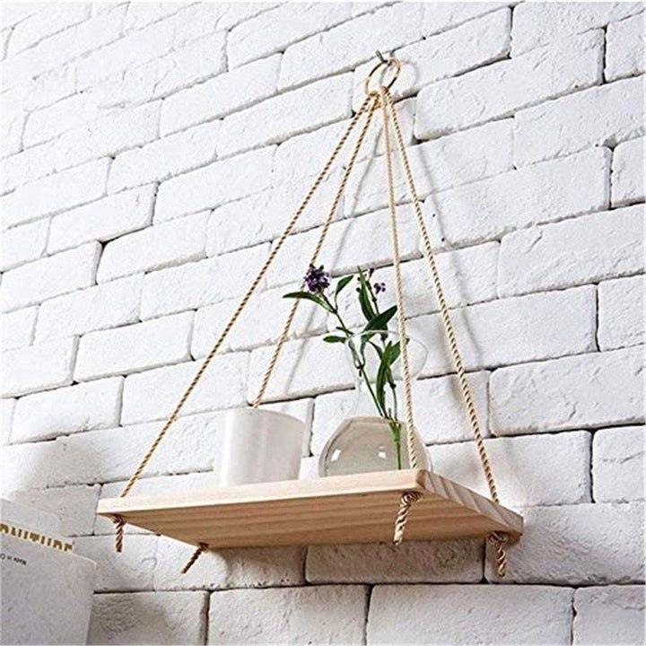 WOODEN ROPE SWING WALL-MOUNTED SHELF