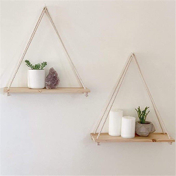 WOODEN ROPE SWING WALL-MOUNTED SHELF