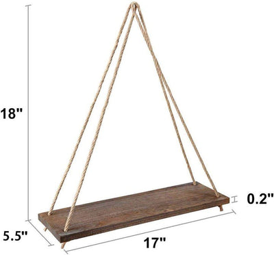 WOODEN ROPE SWING WALL-MOUNTED SHELF