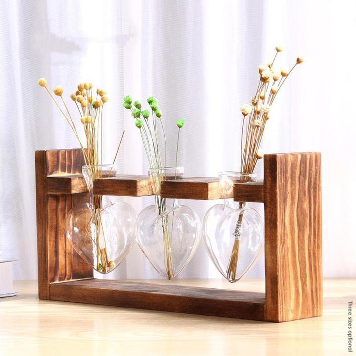 HEART GLASS & WOOD PROPAGATION VASE