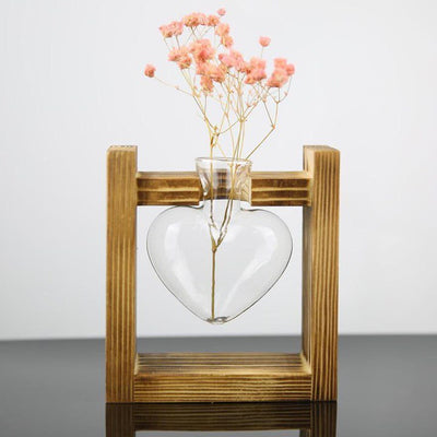 HEART GLASS & WOOD PROPAGATION VASE