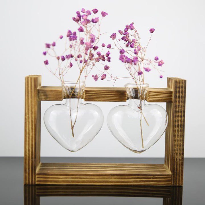 HEART GLASS & WOOD PROPAGATION VASE