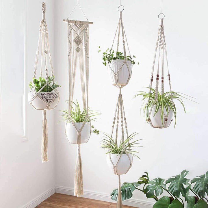 4-PIECE HANDMADE BOHO MACRAME PLANT HANGER SET