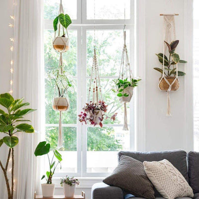 4-PIECE HANDMADE BOHO MACRAME PLANT HANGER SET