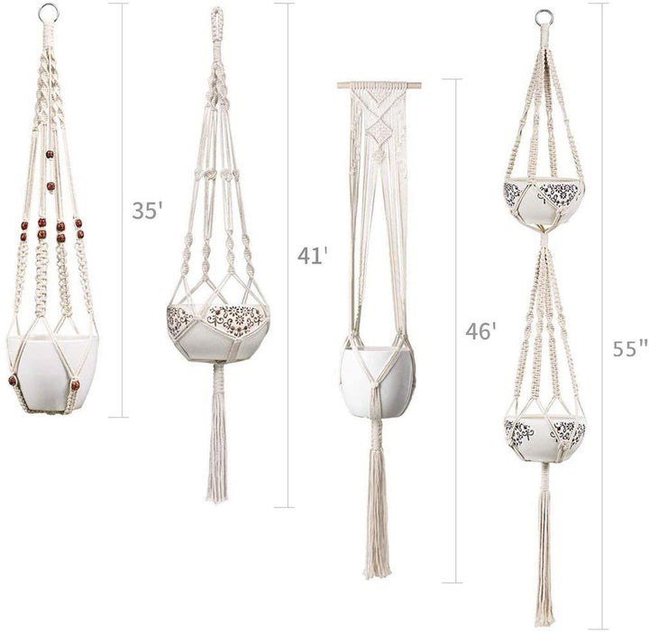 4-PIECE HANDMADE BOHO MACRAME PLANT HANGER SET