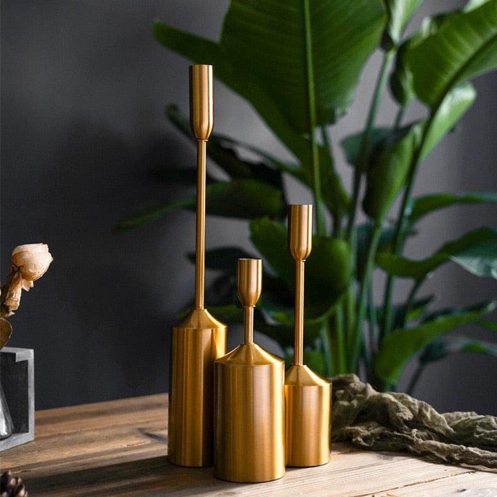 GOLD PILLAR CANDLE HOLDERS