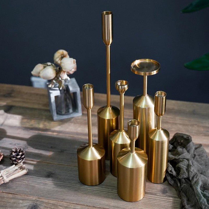 GOLD PILLAR CANDLE HOLDERS