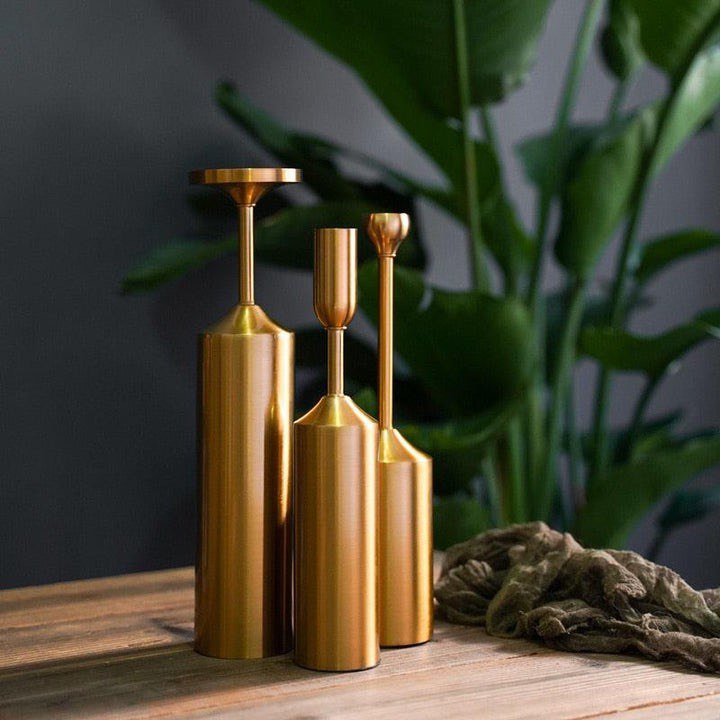 GOLD PILLAR CANDLE HOLDERS