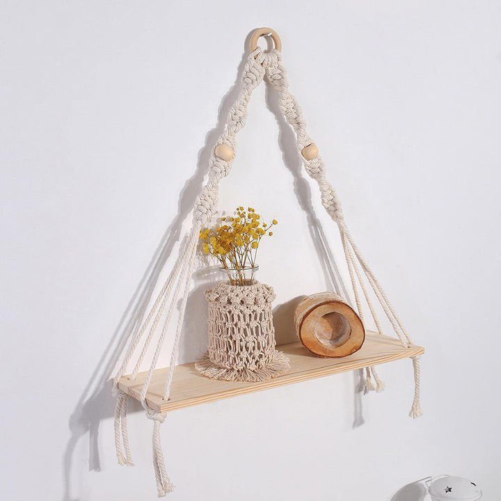 HANDMADE MACRAME ROPE SWING WOODEN SHELF