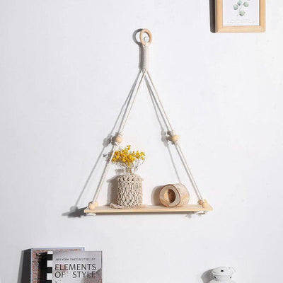 HANDMADE MACRAME ROPE SWING WOODEN SHELF