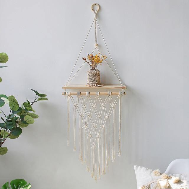 HANDMADE MACRAME ROPE SWING WOODEN SHELF