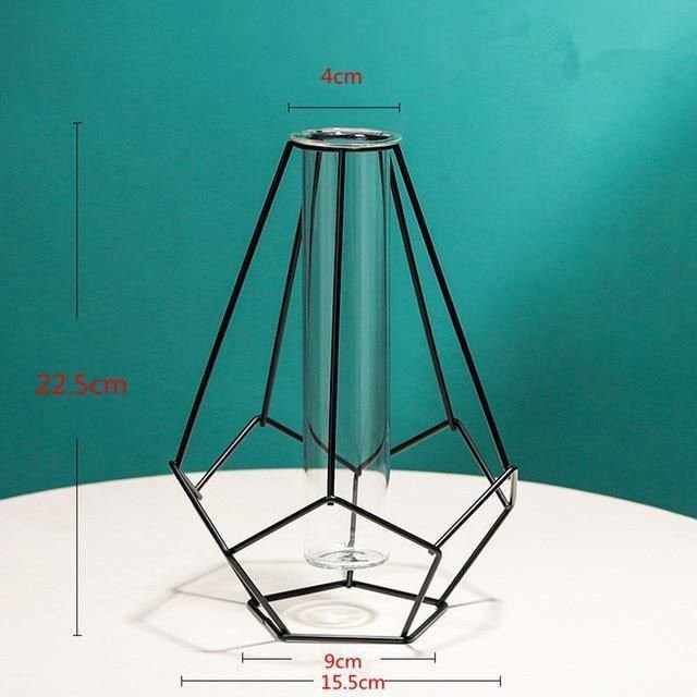 GEOMETRIC IRON FLOWER VASE WITH GLASS TUBE