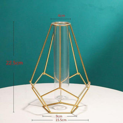 GEOMETRIC IRON FLOWER VASE WITH GLASS TUBE