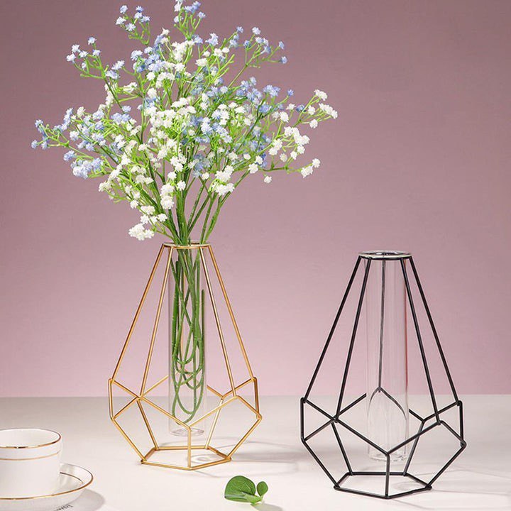 GEOMETRIC IRON FLOWER VASE WITH GLASS TUBE